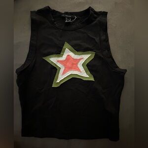 Black white pink green forever 21 Tank Top with Star patchwork Design